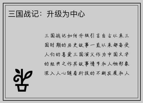 三国战记:升级为中心