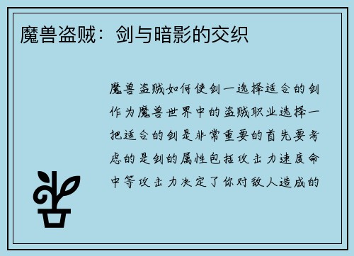 魔兽盗贼：剑与暗影的交织